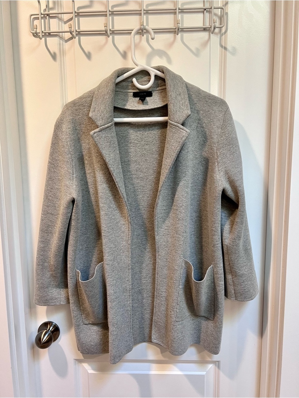 J. Crew Womens “Sophie” Open Front Sweater Blazer Solid Gray Wool Blend Pockets